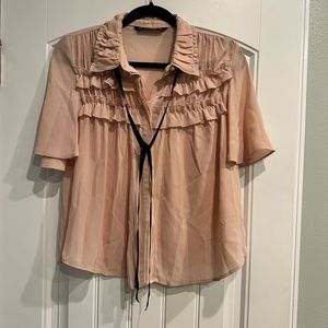 Zara Peach Blouse with Black Tie Detail